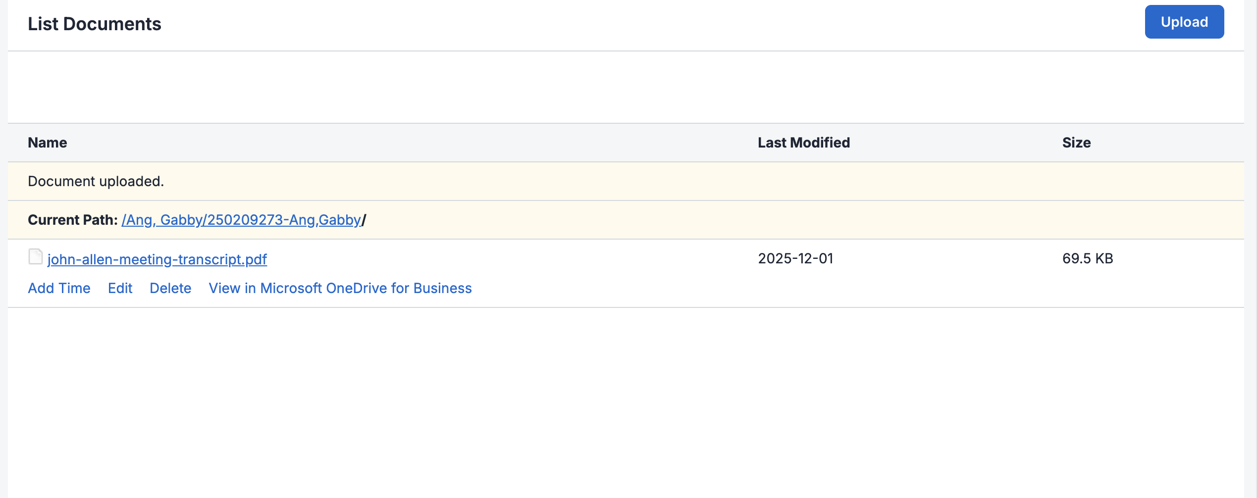 Document in Clio case management system