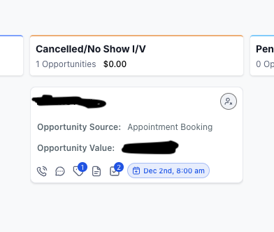 Lead in Cancelled/No Show stage in CRM pipeline